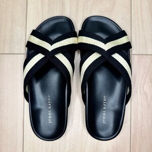 NWT Jenni Kayne Cotton Crossover Sandal Slide Black & Cream • Size 38 / 7.5 / 8